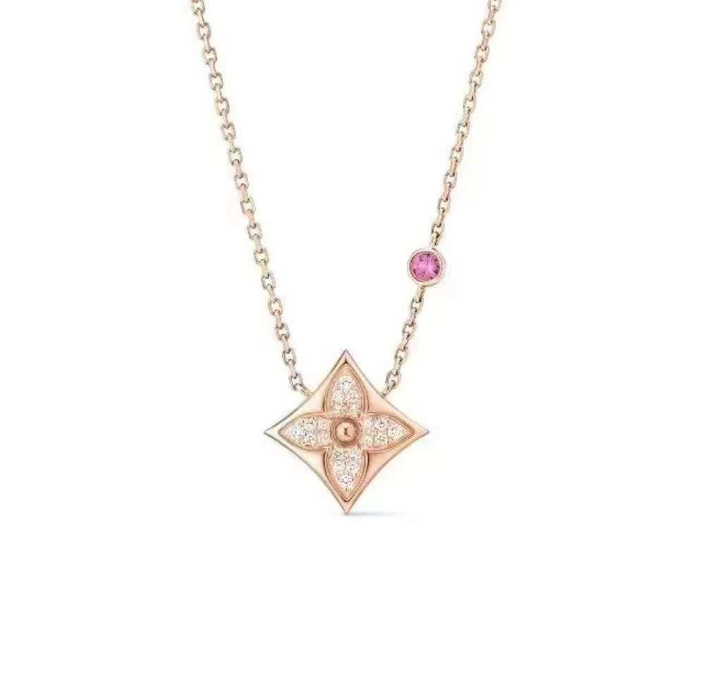 Van Cleef & Arpels Alhambra Diamond and Pink Sapphire Necklace